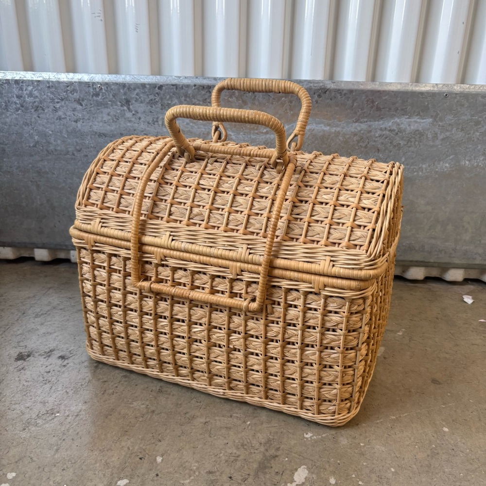 Woven Rattan Picnic Basket - Natural Tan